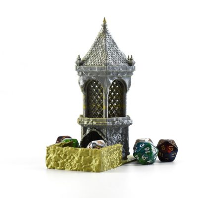 Ancient Well Mini Dice Tower in Silver Gold Color