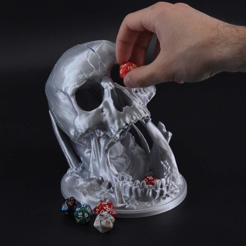 Dice Towers Skull Silk Silver 5 1